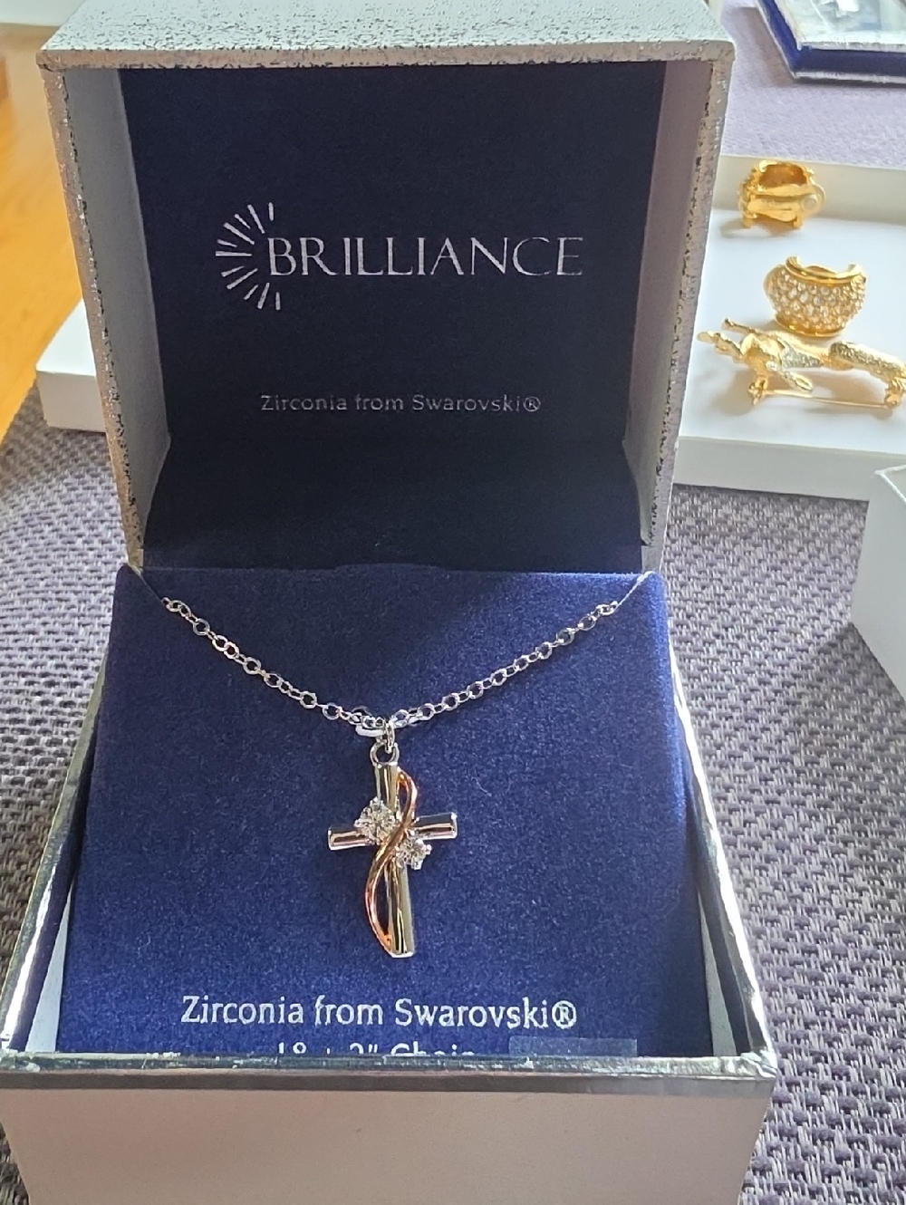 Swarovski Silver and Gold-Tone Cross Pendant Necklace with Zirconia
